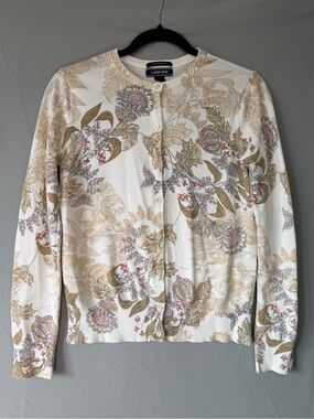 Lands End Womens Grannycore Floral Button Front Cardigan Size XS Cotton Teacher